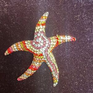 Multicolored crystal starfish brooch pin
